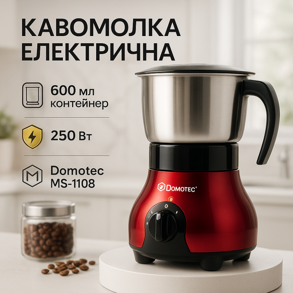 Роторная кофемолка бытовая Domotec MS-1108 600 мл 250 Вт, Дробилка мельница для кофе UD-55 Львов - изображение 15