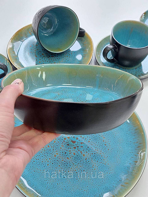 Салатник Olens "Голандія" 20*5 см кругла кераміка блакитна овальна для дому та ресторанів Київ - фото 3