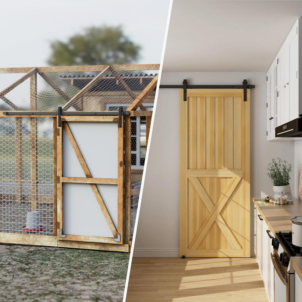 Комплект раздвижных дверей HU‑XI‑201 Черный 200cm J‑рейка для деревянной двери PU ролики регул. 3–5см Киев - изображение 7