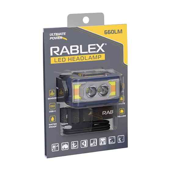 Налобний ліхтар Rablex RB980, жовтий + білий + червоний, 3хT6+4хCOB, Sensor, акум, Type-C Дніпро