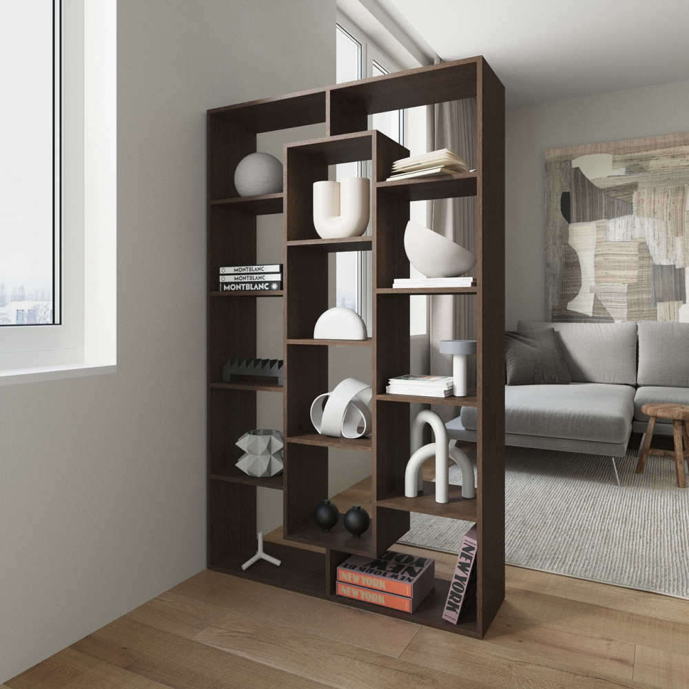 Стелаж VAYS M-7 Венге Темний, книжкова полиця на 14 комірок, ЛДСП, 108×29×178 см - для дому, офісу, дитячої або вітальні Львів - фото 1