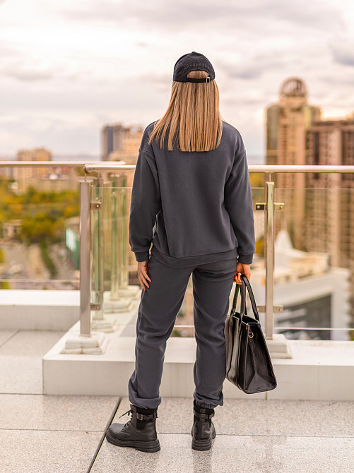 Спортивний костюм на флісі жіночий "Real" | Норма та батал Графіт, 50-52 Київ - фото 3