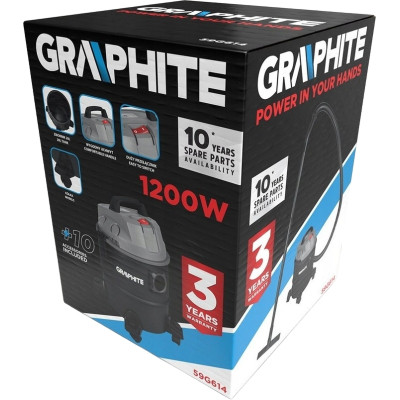 Пилосос будівельний Graphite 1200Вт, 18кПа, 20л, 220В/1200В (59G614) Вінниця - фото 3