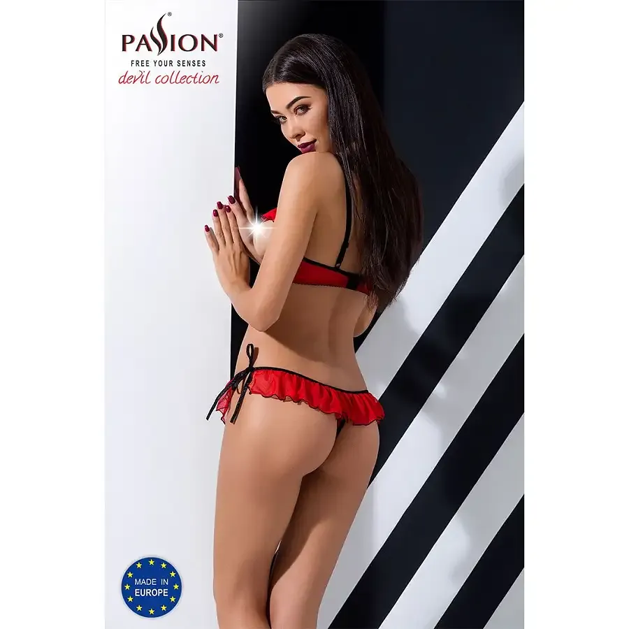 Комплект білизни Passion Exclusive CHERRY SET OpenBra S/M, red, відкритий ліф, трусики-спідничка Львів - фото 4