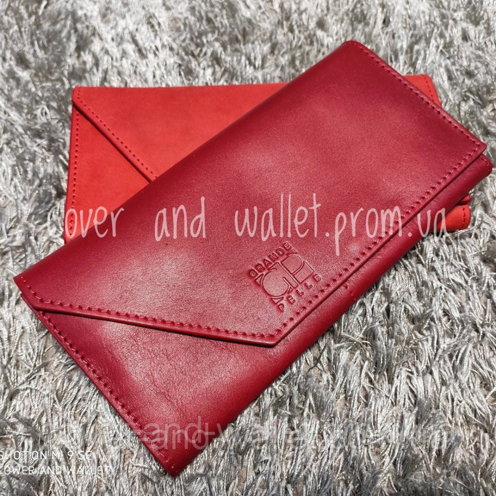 Модний жіночий червоний гаманець з італійської шкіри Grande Pelle Festa Київ - фото 2