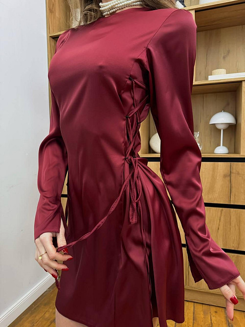 Женское стильное вечернее мини платье армани шелк Бургунди, 46/48 Одесса - изображение 5