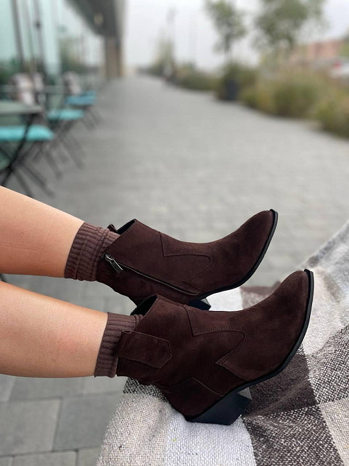 Edan Instruments Замшеві черевики жіночі демісезонні весна-осінь шоколадні на стійкому каблуці Коломия - фото 5