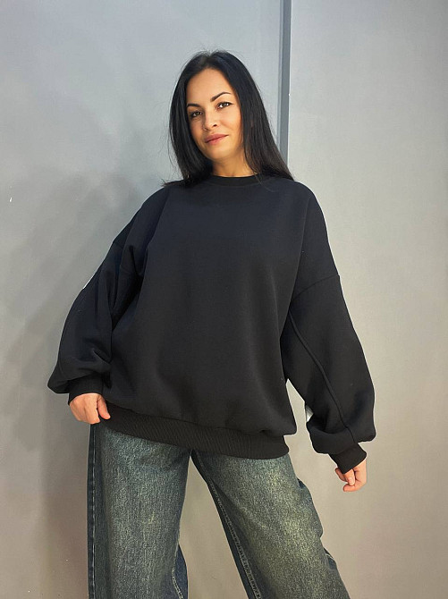 Світшот жіночий DAVRAS 6001 подовжений оверсайз напис на спині PERFECT утеплений на флісі one size чорний, чорний, one size Київ - фото 10