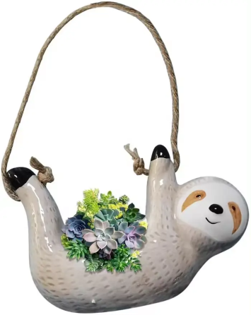 Підвісний квітковий горщик у формі Лінивця (кераміка) Сірий Київ