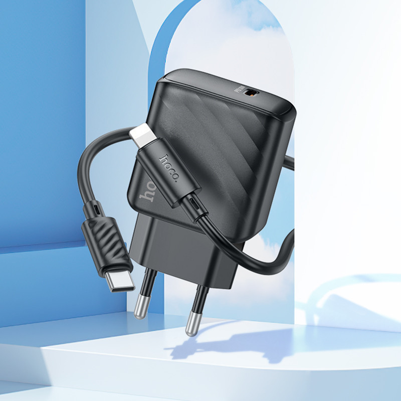 Мережевий зарядний пристрій з кабелем HOCO CS22A Value single port PD30W charger set(C to iP) Black Одеса - фото 9