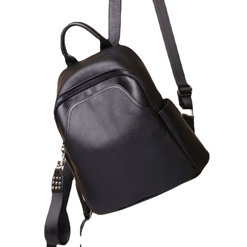 Жіночий шкіряний рюкзак міського типу 23х30х13, сумка на спину під мат, чорна Кам'янське - фото 15