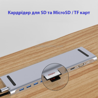 Порт-реплікатор Dynamode 11-in-1 USB-C to HDTV 4K/30Hz, VGA, 1хUSB3.0, RJ45, Type-C PD, Audio, SD/MicroSD (BYL-2003) Вінниця - фото 11