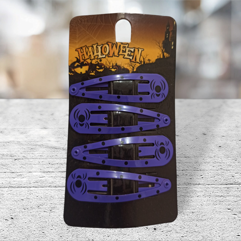 Набор 4 заколки с принтом Паук фиолетовый для волос на Хэллоуин Киев - изображение 2