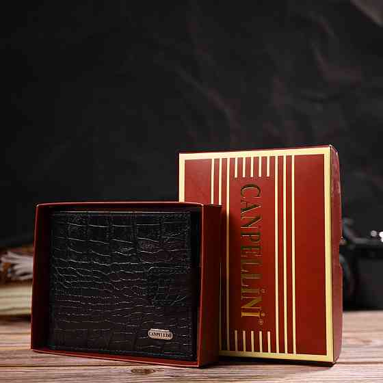 Мужской оригинальный бумажник горизонтального формата из натуральной кожи с тиснением под крокодила CANPELLINI 21768 Черный Киев