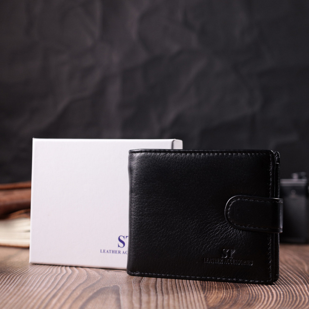 Качественный горизонтальный бумажник из натуральной кожи Черный (ST Leather) Киев - изображение 4