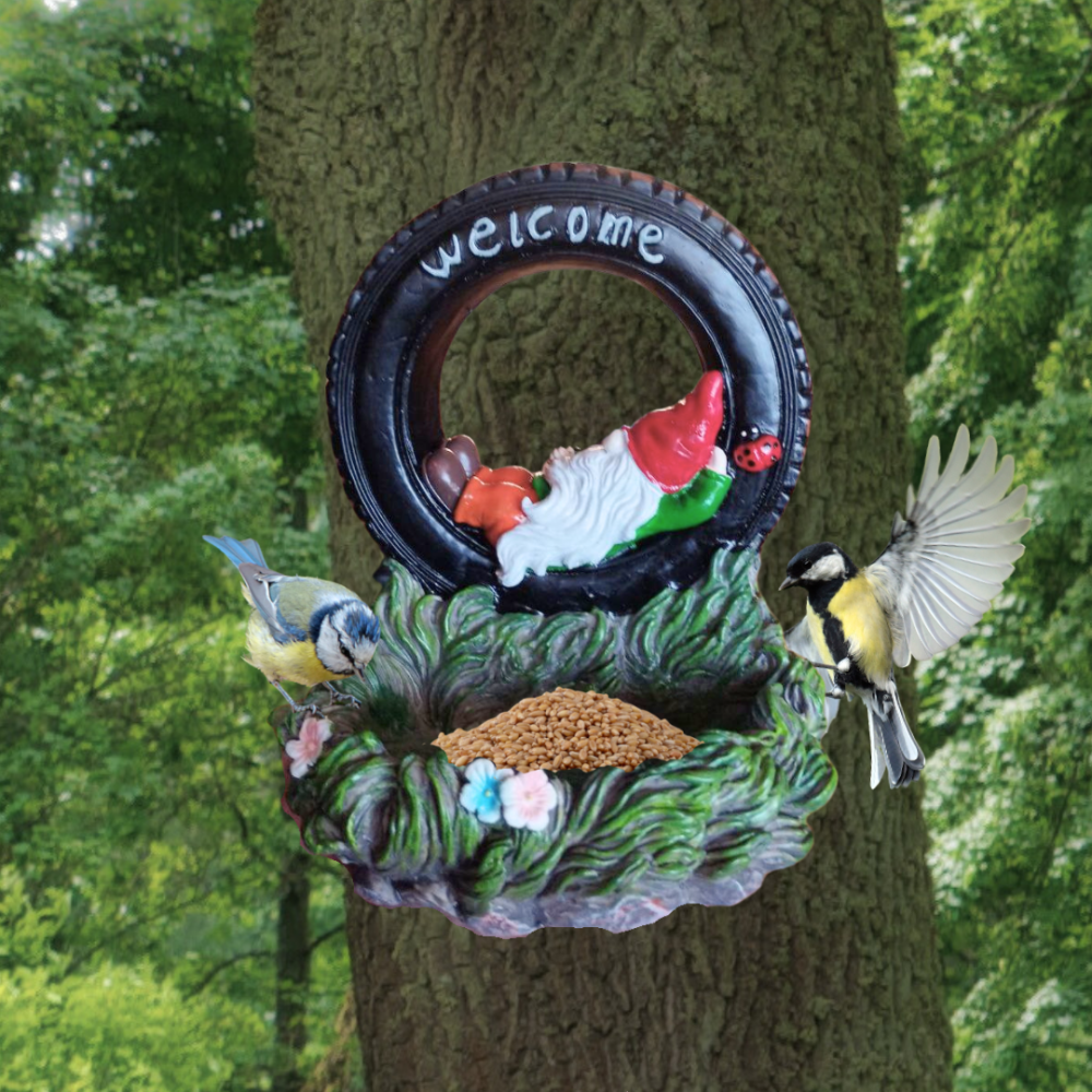 Садова годівниця для птахів Гном у шині 16.5 х 14 см Полістоун. Одеса - фото 1