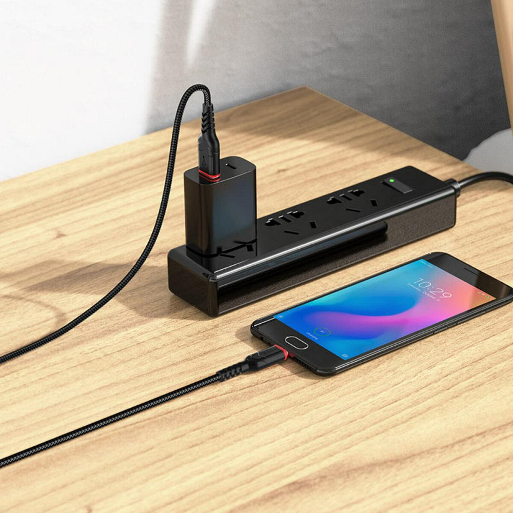 Кабель HOCO X59 USB - Micro 2.4A, 1m, нейлон, TPE конектори, колір чорний 6931474744890 Одеса - фото 2