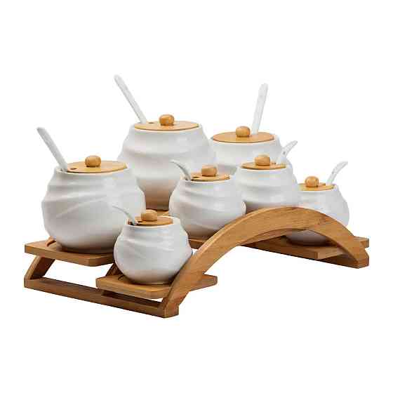 Yiwu Банки для сипучих продуктів 7 штук по 200 мл та 500 мл на бамбуковій підставці Киев