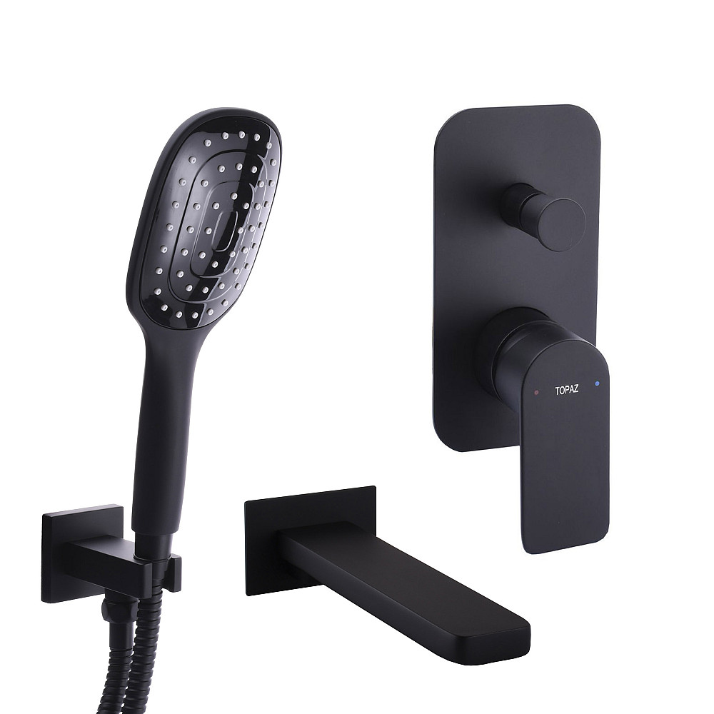 Змішувач для ванни вбудований TOPAZ SARDINIA TSG 08202-V-H20-BL- 2 виходи, вилив190мм.Чорний Тернопіль - фото 1