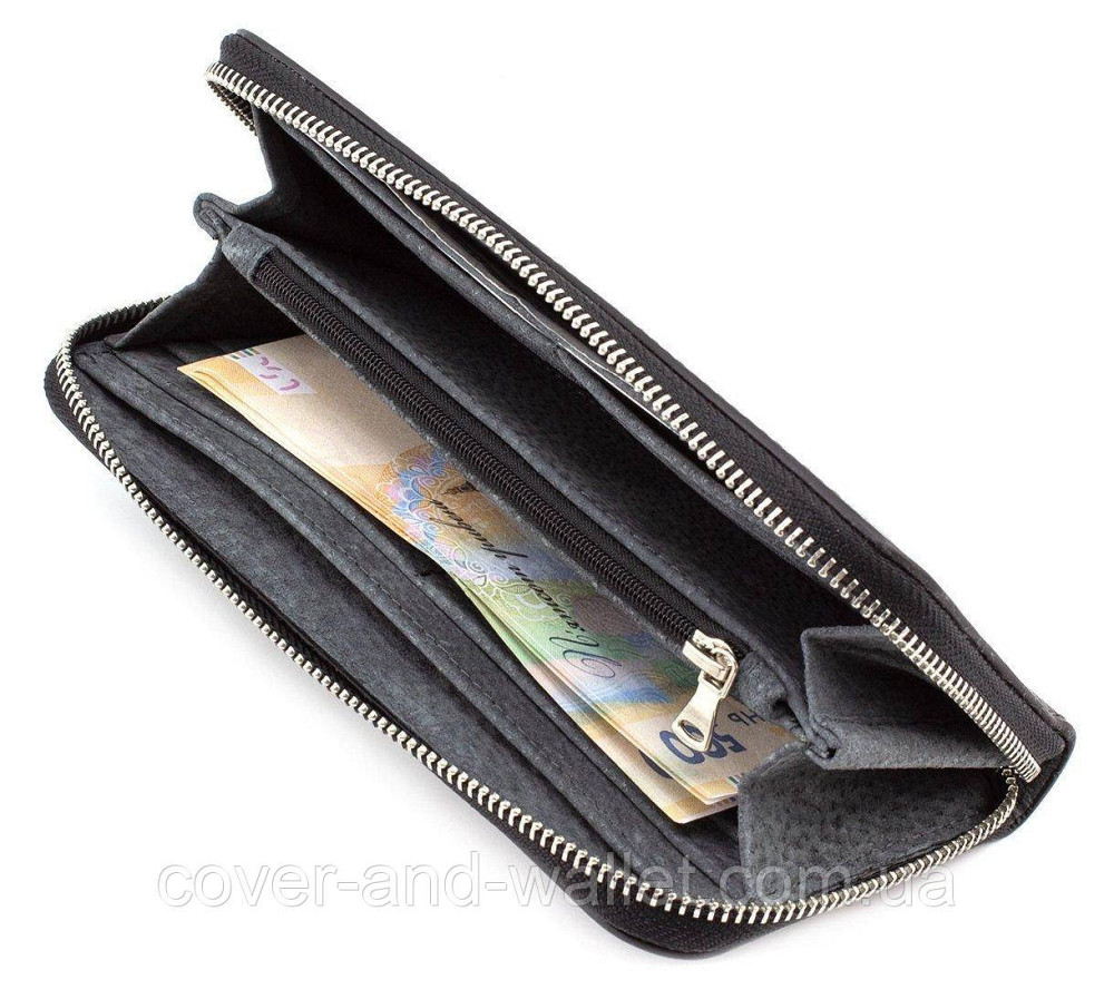 Большой качественный черный кошелёк на молнии Grande Pelle Киев - изображение 5