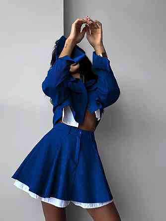 Жіночий стильний костюм-двійка: піджак і спідниця мікровельвет Електрик, 46/48 Одеса