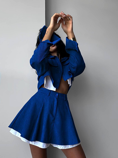 Жіночий стильний костюм-двійка: піджак і спідниця мікровельвет Електрик, 46/48 Одеса - фото 5