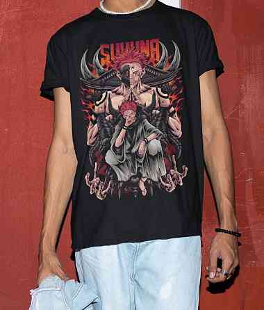 Футболка з аніме принтом Магічна битва оверсайз (S/M/L) Чорний AnimeJ0879 Дніпро