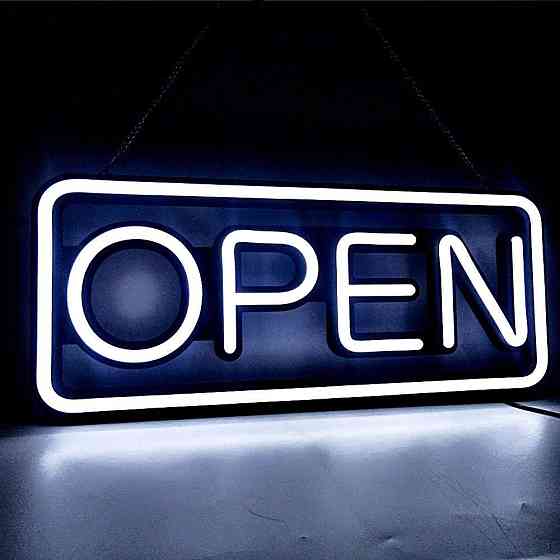 Вывеска OPEN LED NEON светодиодная неоновая 48×20 см, белый свет, настенная, для магазинов и офисов, Киев