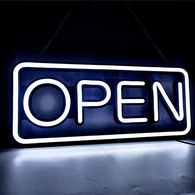 Вивіска OPEN LED NEON світлодіодна неонова 48×20 см, біле світло, настінна, для магазинів і офісів,  Київ - фото 2