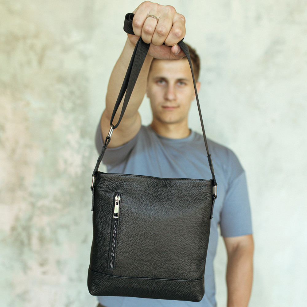 Сум месенджер чоловіча через плече шкіряна містка класична, чорна, чорнаMasterSem Київ - фото 7