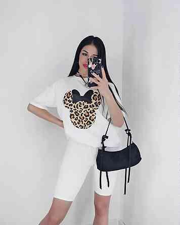 Женский летний костюм двойка: футболка с микки маусом и велосипедки турецкий кулир Белый, 46/48 Одесса