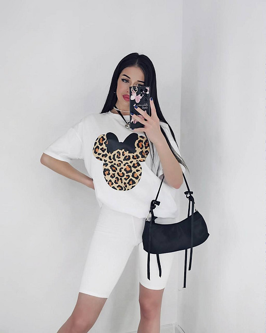 Женский летний костюм двойка: футболка с микки маусом и велосипедки турецкий кулир Белый, 46/48 Одесса - изображение 5