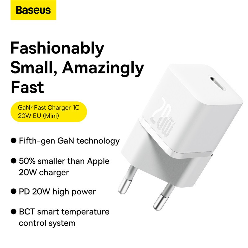 Швидкий зарядний пристрій Baseus GaN5 20W White Київ - фото 1