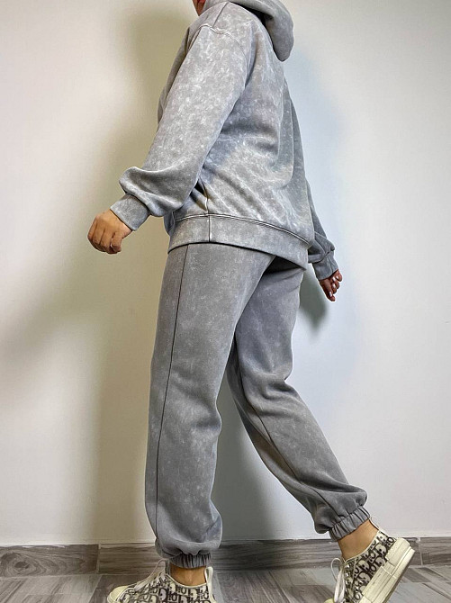 Костюм жіночий Joy One 8899 варений тай-дай спортвний худі з капюшоном брюки джоггери на резинці сірий, сірий, L Київ - фото 20