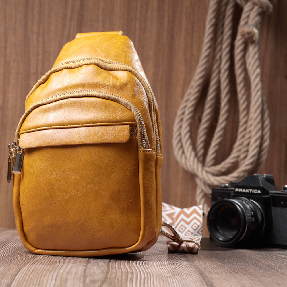 Яркая женская сумка с одной лямкой через плечо из гладкой экокожи Vintage 22769 Желтый Киев - изображение 9