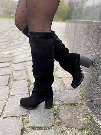 Valiente Чоботи жіночі VALIENTE чорні натуральна замша высота 45 см обхват голени 36-39 см кабл Коломия