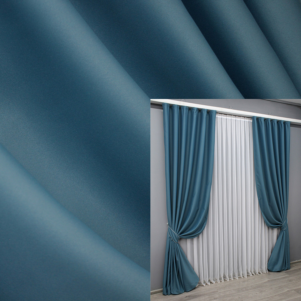 Комплект готовых штор VR-Textil Блэкаут Midnight № 1675ш Синий 100х270 см 2 шт (31-0032) Киев - изображение 1