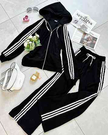 Жіночий стильний прогулянковий велюровий костюм-двійка Чорний, 48/50 Одеса