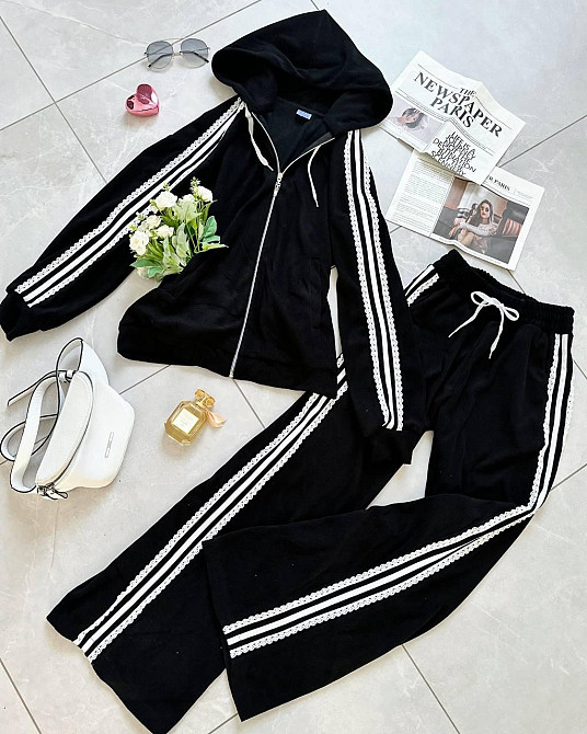 Жіночий стильний прогулянковий велюровий костюм-двійка Чорний, 48/50 Одеса - фото 3