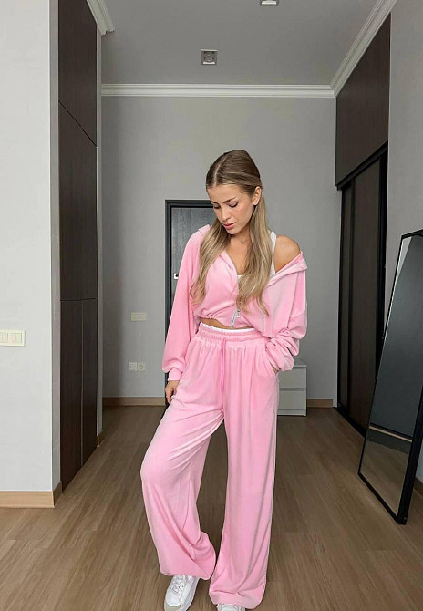 Женский прогулочный костюм двойка: кофта и штаны велюр спорт Барби, 44/46 Одесса - изображение 1