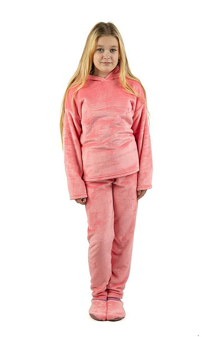 Піжама підліткова для дівчинки, рожева, тепла, велсофт, топ Київ - фото 4