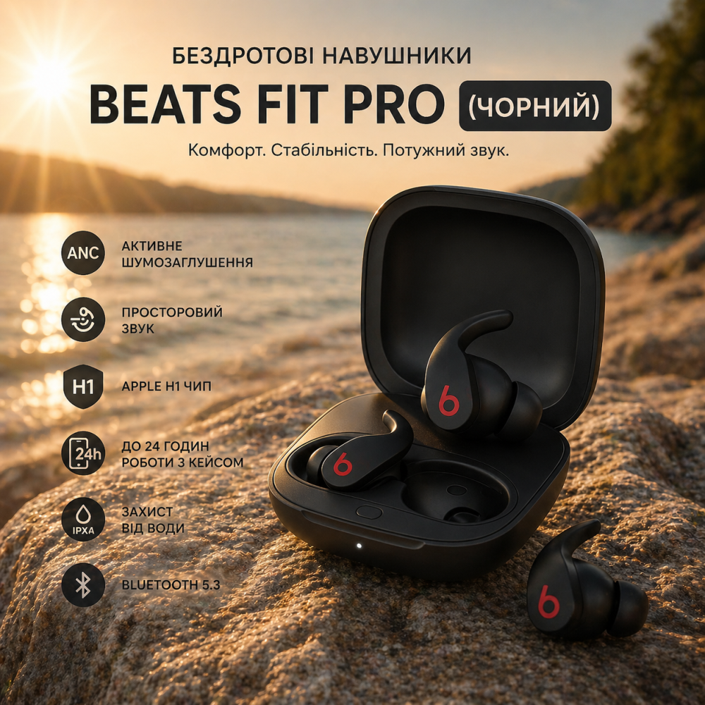 Навушники Beats Fit Pro Black TWS Bluetooth, ANC, Spatial Audio, Apple H1, до 24 год, IPX4 Київ - фото 2