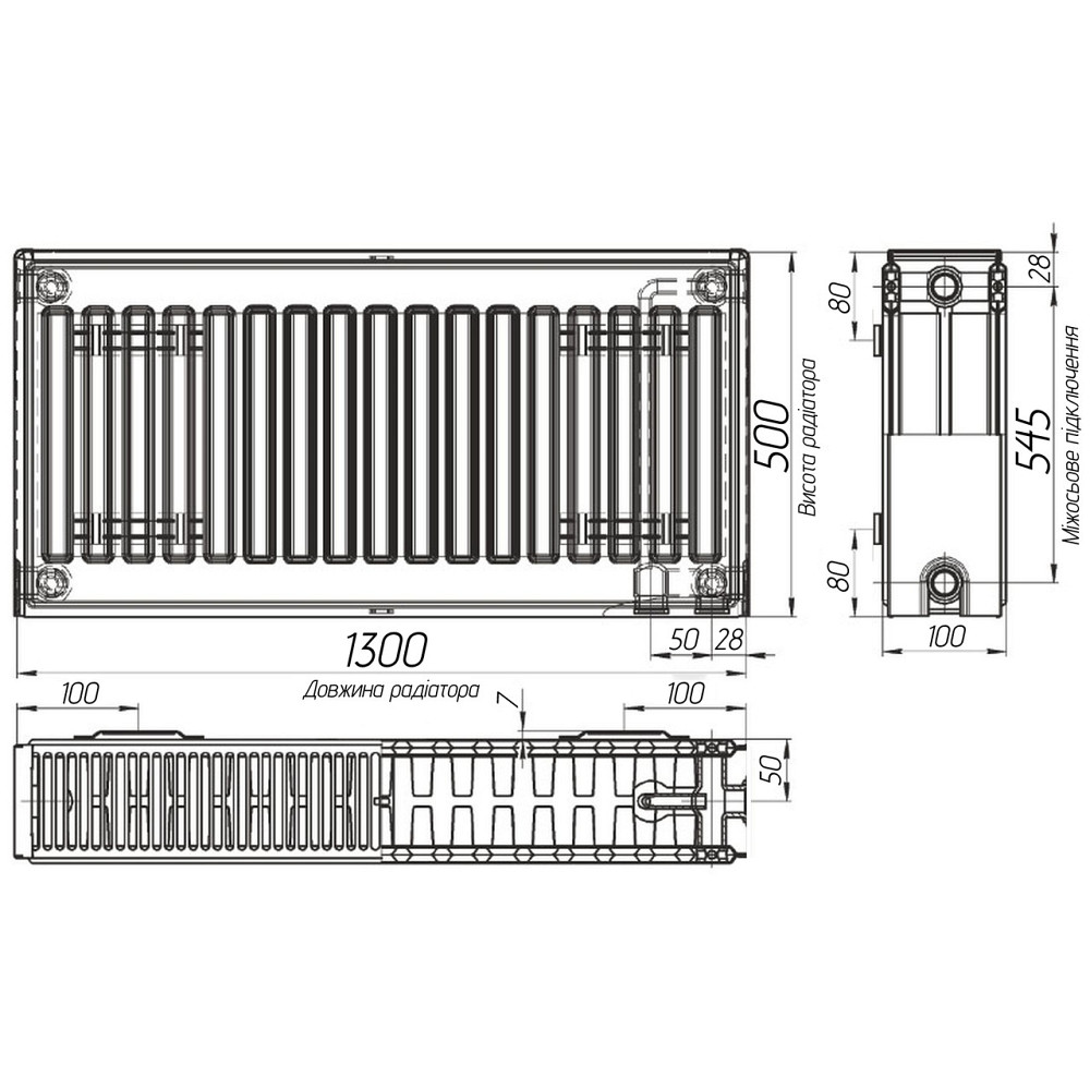 Радиатор стальной 22/500х1300 низ-справа/бок OPTIMUM (без клапана INNER) Киев - изображение 2