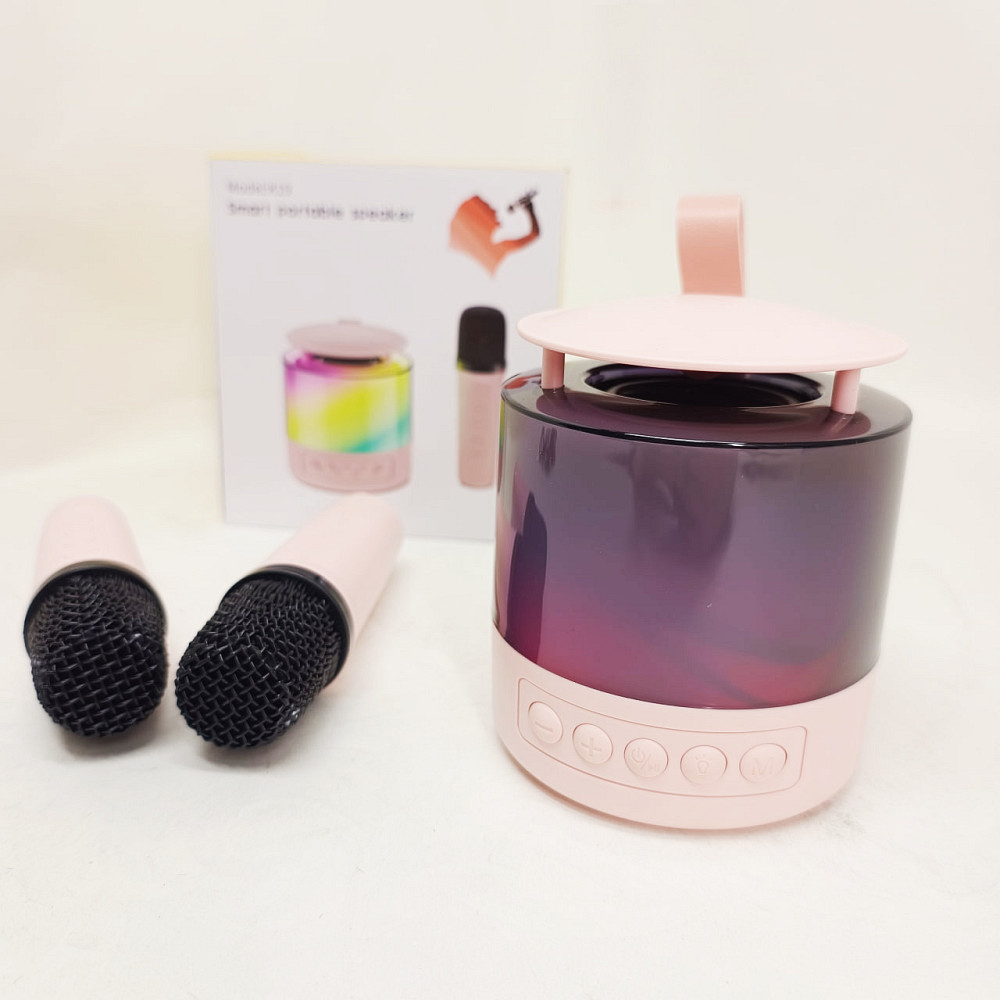 Портативная Bluetooth колонка K19 с подсветкой LED и двумя микрофонами для караоке Pink WZ-30 Львов - изображение 6