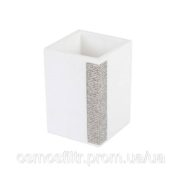 Стакан для зубних щіток Axentia Ліндос білий з декором 350 мл полігума 7.2x10.6x7.2 см (134348) Київ - фото 1