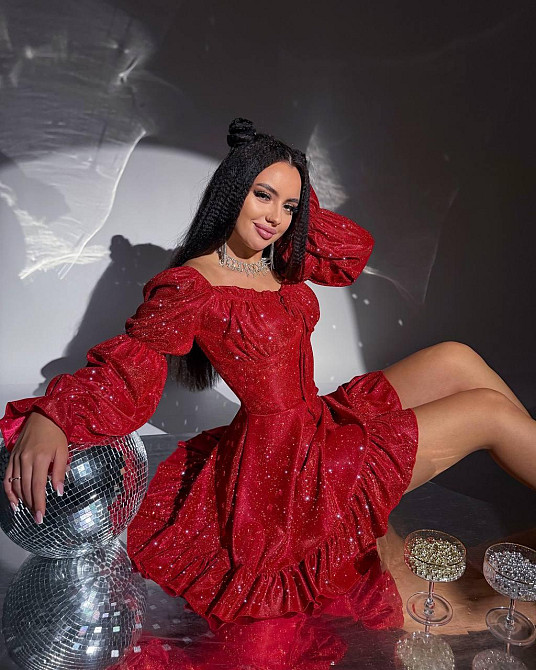 Жіноче святкове блискуче та мерехтливе люрексове плаття з блискітками Червоний, 42/44 Одеса - фото 5