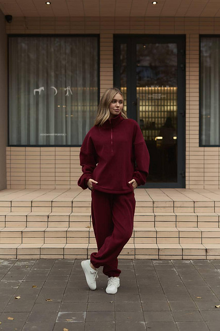 Жіночий теплий прогулянковий костюм-двійка двосторонній поліс фліс Бордо Одеса - фото 8