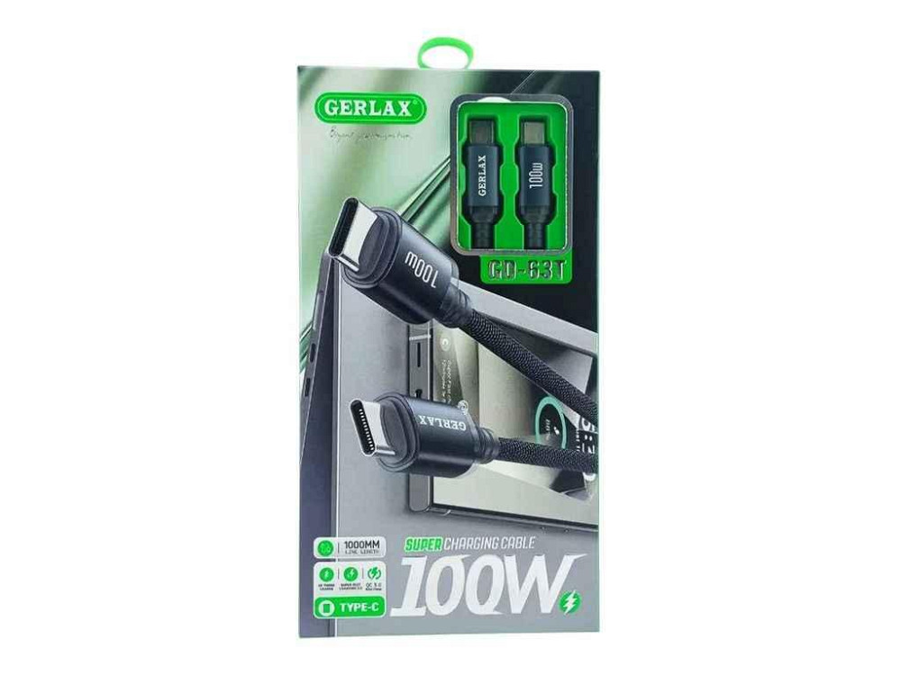 Кабель Type-C - Type-C GD-63T 100W тканинний сірий 1м ТМ GERLAX Київ - фото 1