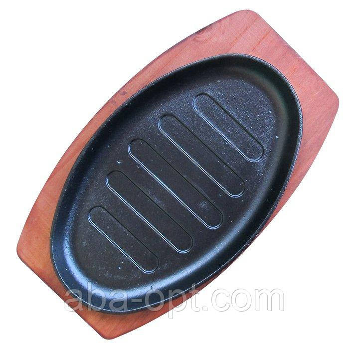 Пательня чавунна овальна на дерев'яній підставці 27 х 17 см (шт) Одеса - фото 1