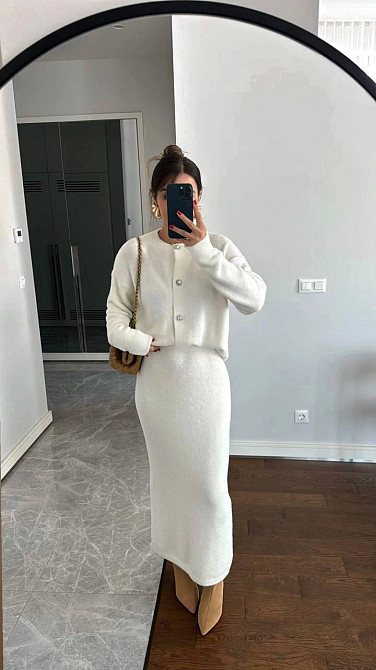 Женский теплый элегантный костюм двойка: кофта + юбка миди плотная двойная ангора Одесса - изображение 4